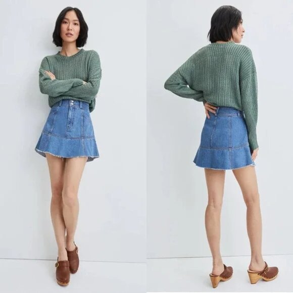 Veronica Beard Lavelle Blue Denim y2k Style Frayed Hem Mini Skirt - Picture 1 of 9